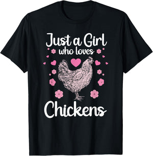 Funny Girl Chicken Design For Kids Women Mom Chicken Lover T-Shirt - T-Shirt | Black