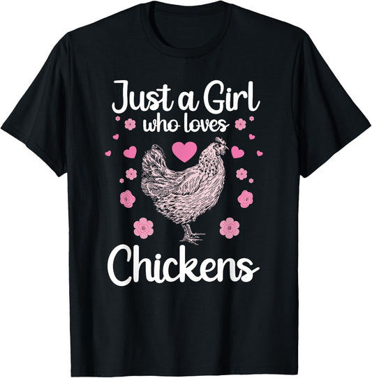Funny Girl Chicken Design For Kids Women Mom Chicken Lover T-Shirt - T-Shirt | Black
