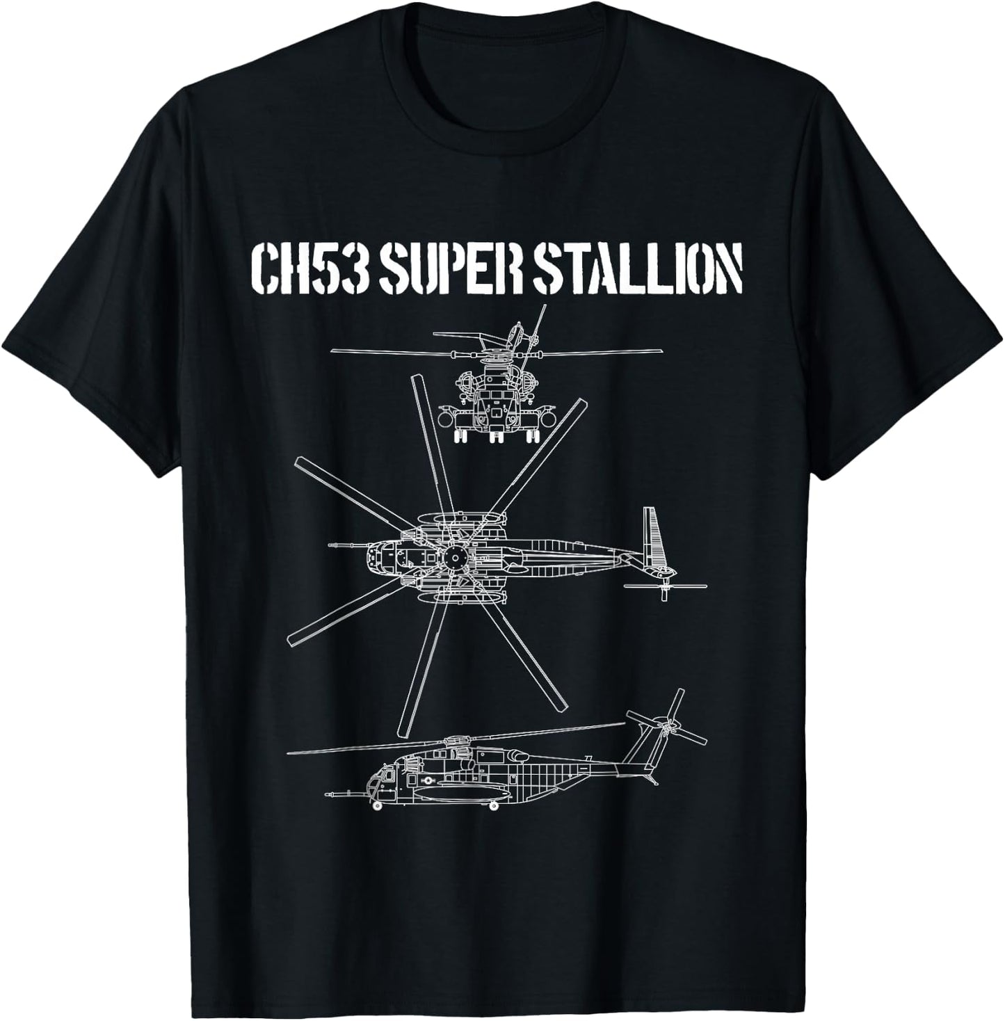 Super Stallion Schematic Military Helicopter CH-53 T-Shirt - T-Shirt | Black