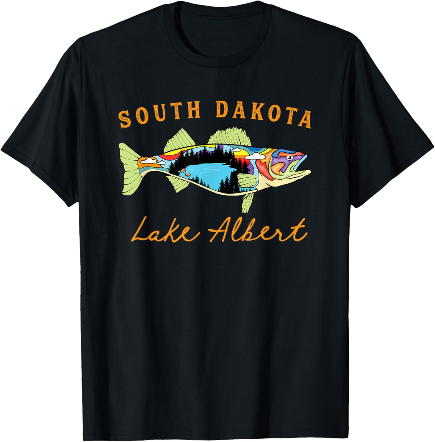Unique Fisherman South Dakota Albert Lake Walleye Fishing T-Shirt - T-Shirt | Black