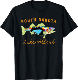 Unique Fisherman South Dakota Albert Lake Walleye Fishing T-Shirt - T-Shirt | Black