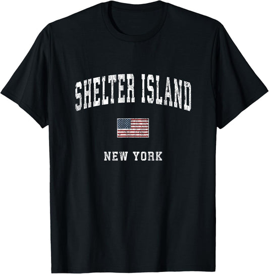 Shelter Island New York NY Vintage American Flag Sports T-Shirt - T-Shirt | Black