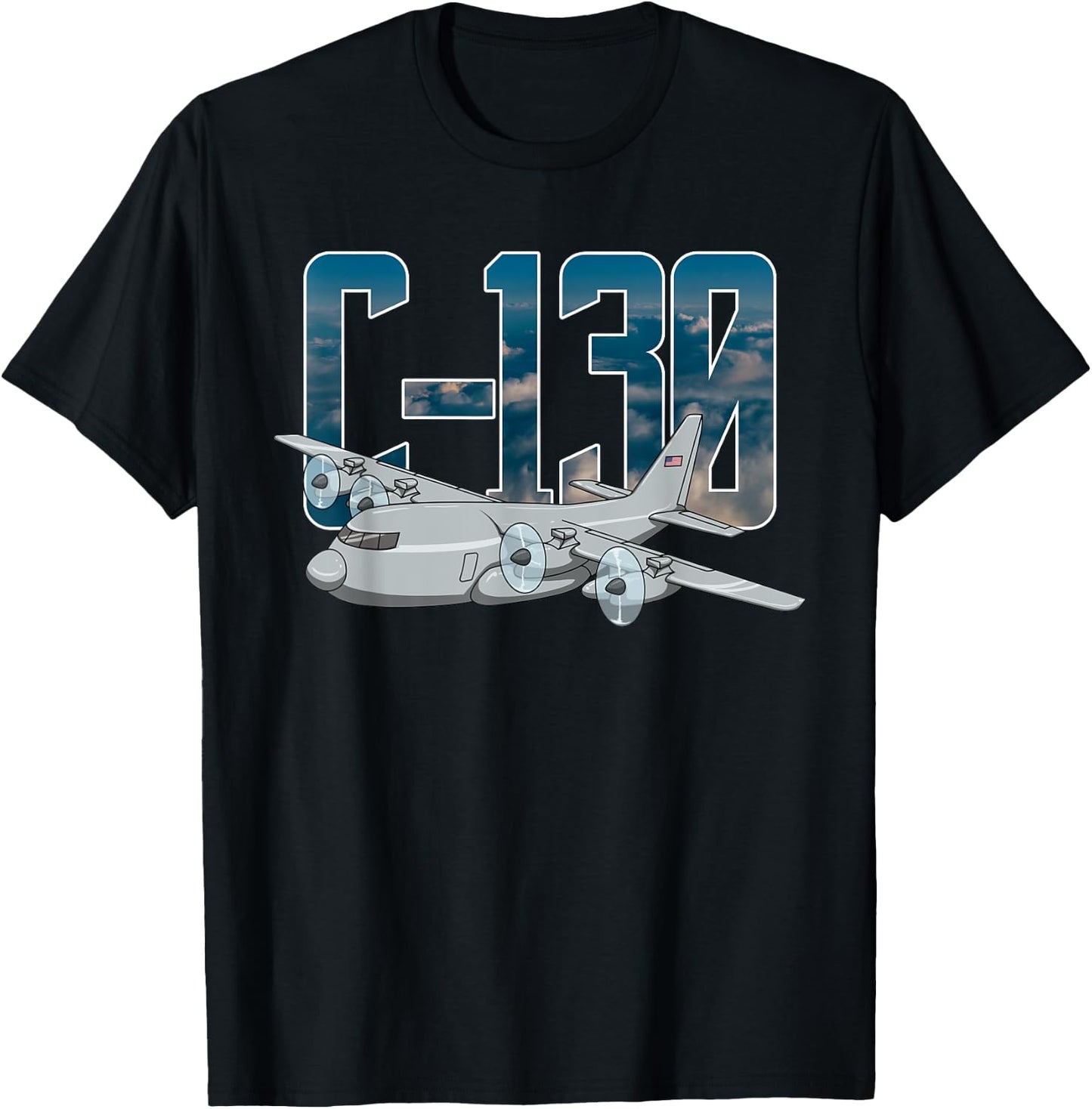 THE SALTY VETERAN C-130 Hercules Military Airplane Flying C130 Hercules Pilot - Black, -Adults, Small, Short Sleeve, Classic Fit, , Modern, Military, Aviation Enthusiasts T-Shirt - T-Shirt | Black