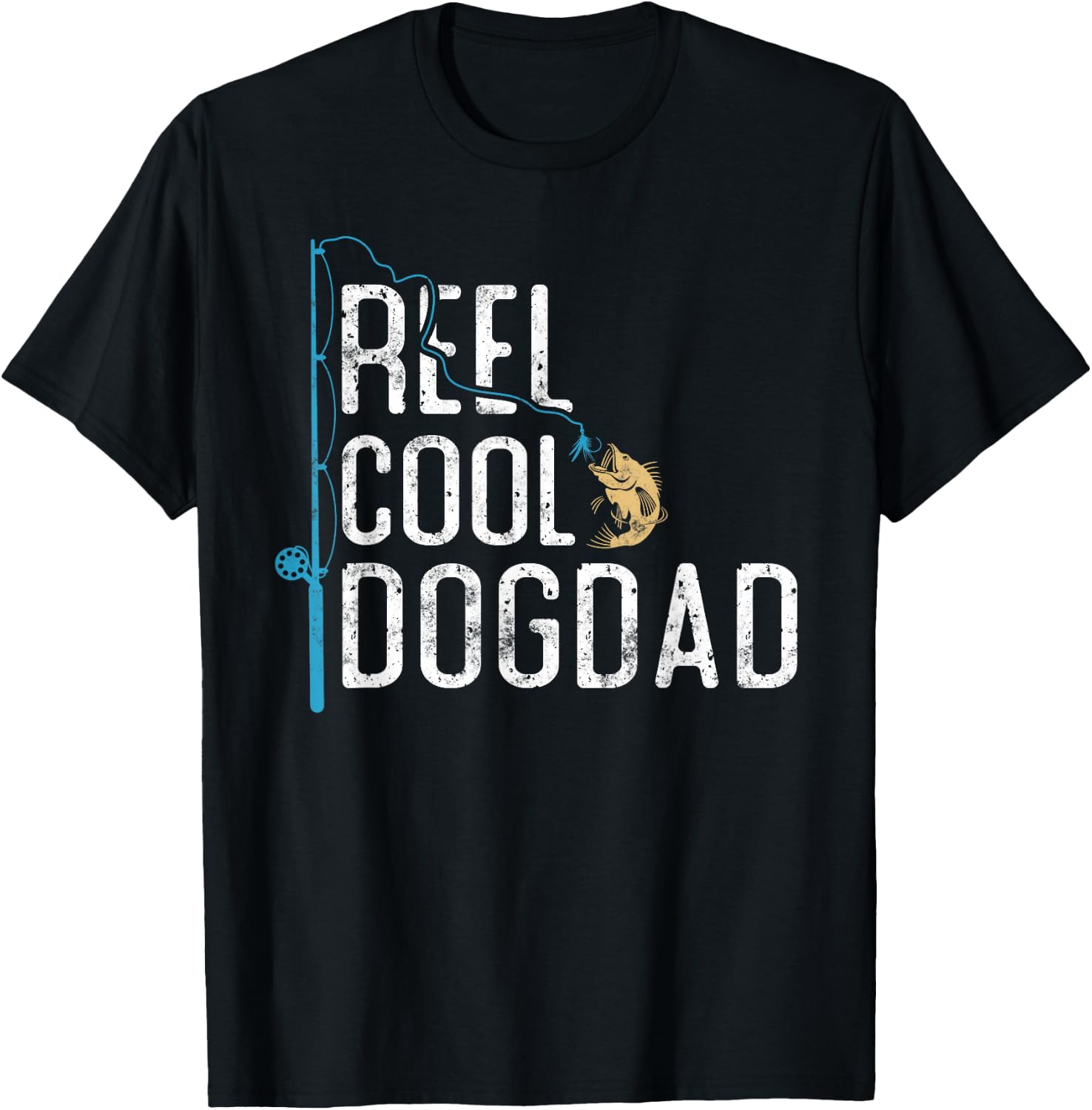 Reel Cool Dog Dad vintage funny fishing rod gifts for Dogdad T-Shirt - T-Shirt | Black