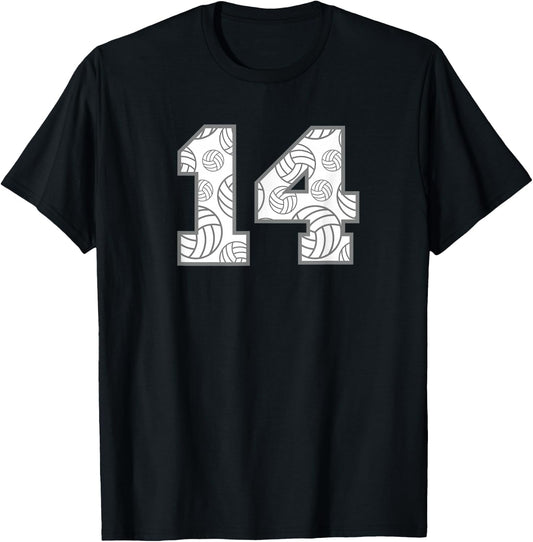 Volleyball #14 Player Number 14 T-Shirt - T-Shirt | Black