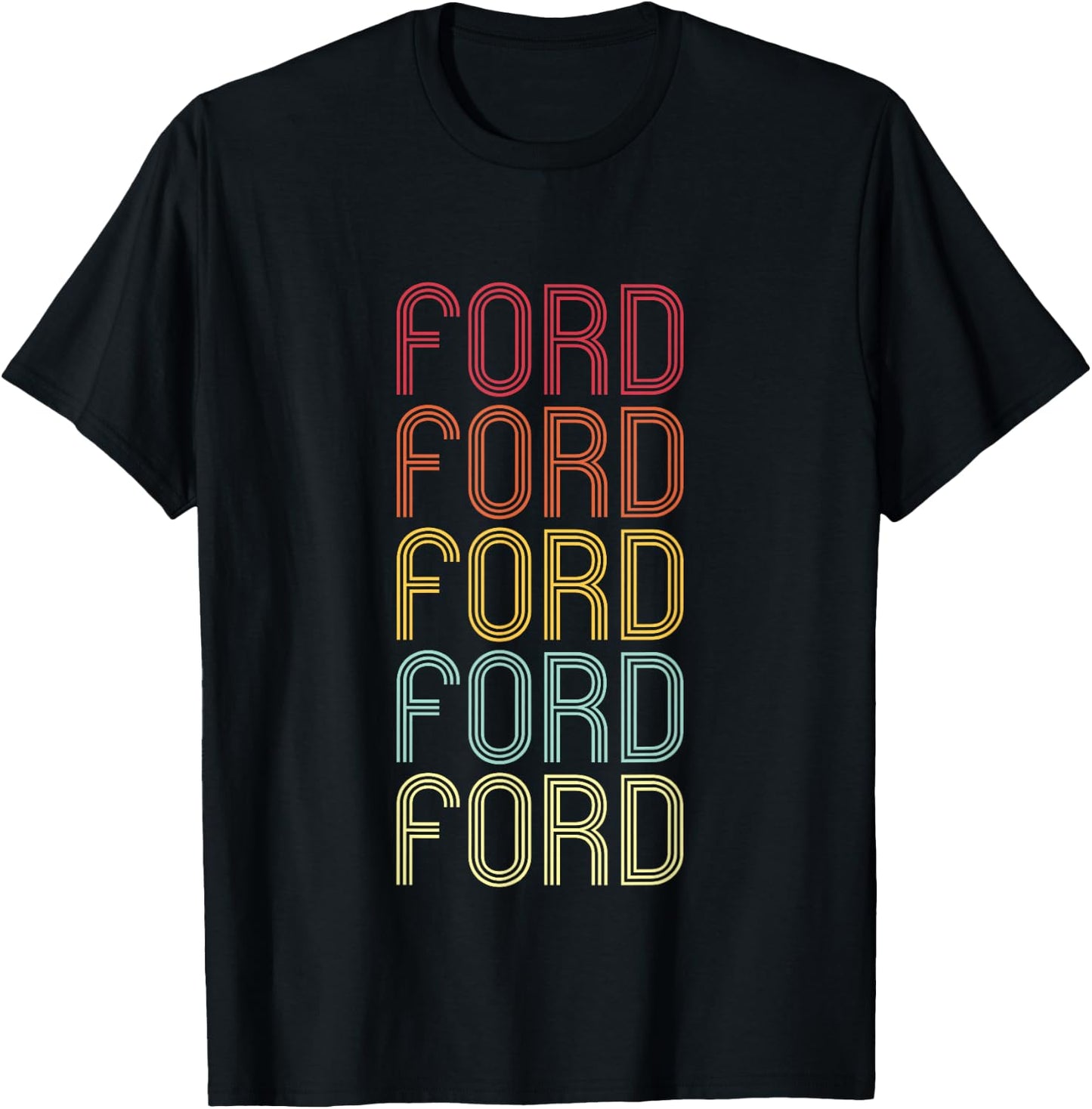 Ford Retro Wordmark Pattern Vintage Personalized 70s T-Shirt - T-Shirt | Black