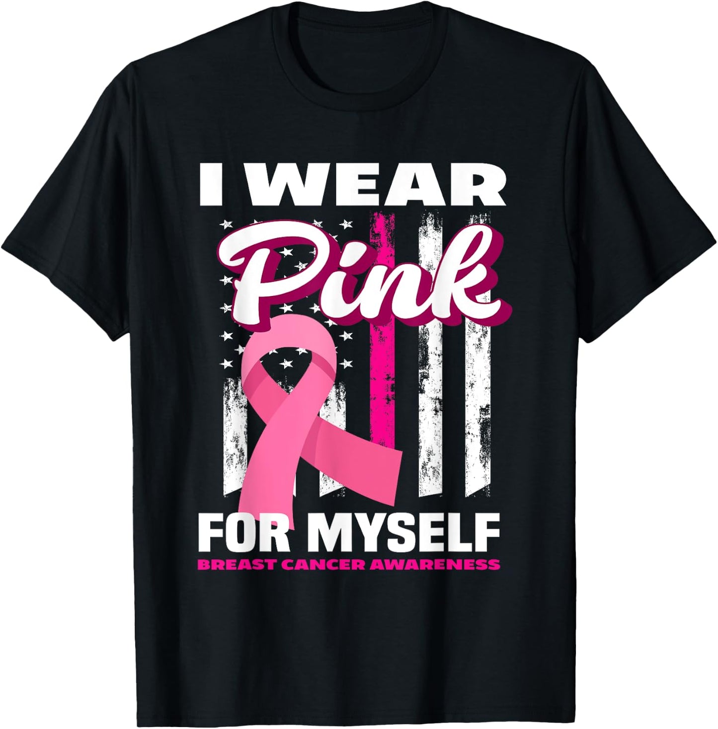 I Wear Pink For Myself USA Flag Breast Cancer Awareness Kids Men T-Shirt - T-Shirt | Black