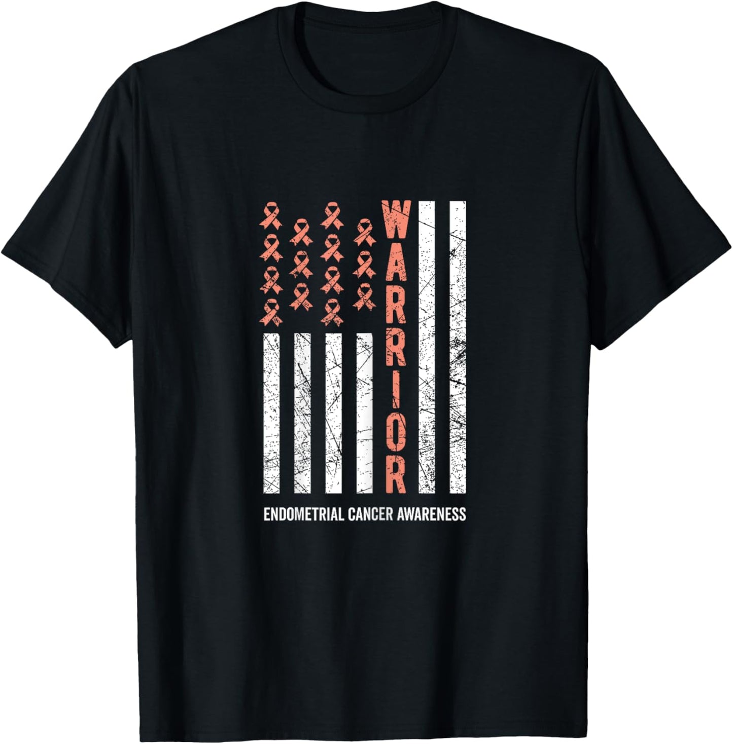 Warrior Peach Ribbon Endometrial Cancer Awareness T-Shirt - T-Shirt | Black