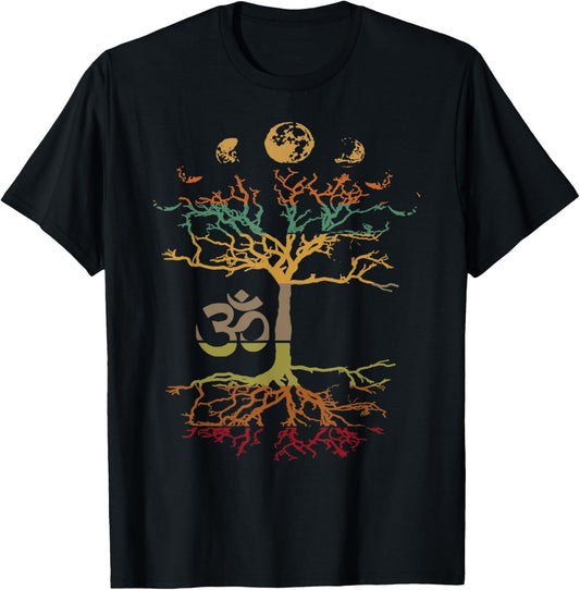 Phases of the Moon Tree of Life Vintage Retro Om Mindfulness T-Shirt - T-Shirt | Black