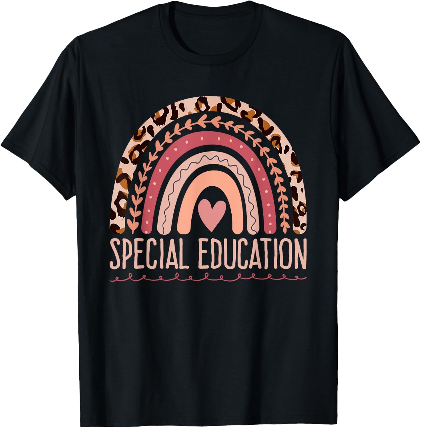 Special Education Shirt Teacher SPED Leopard Boho Rainbow Women Girls Kids T-Shirt - T-Shirt | Black