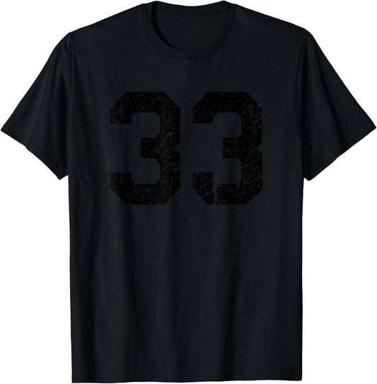 Distressed Number #33 Black Varsity Number T-Shirt - T-Shirt | Black