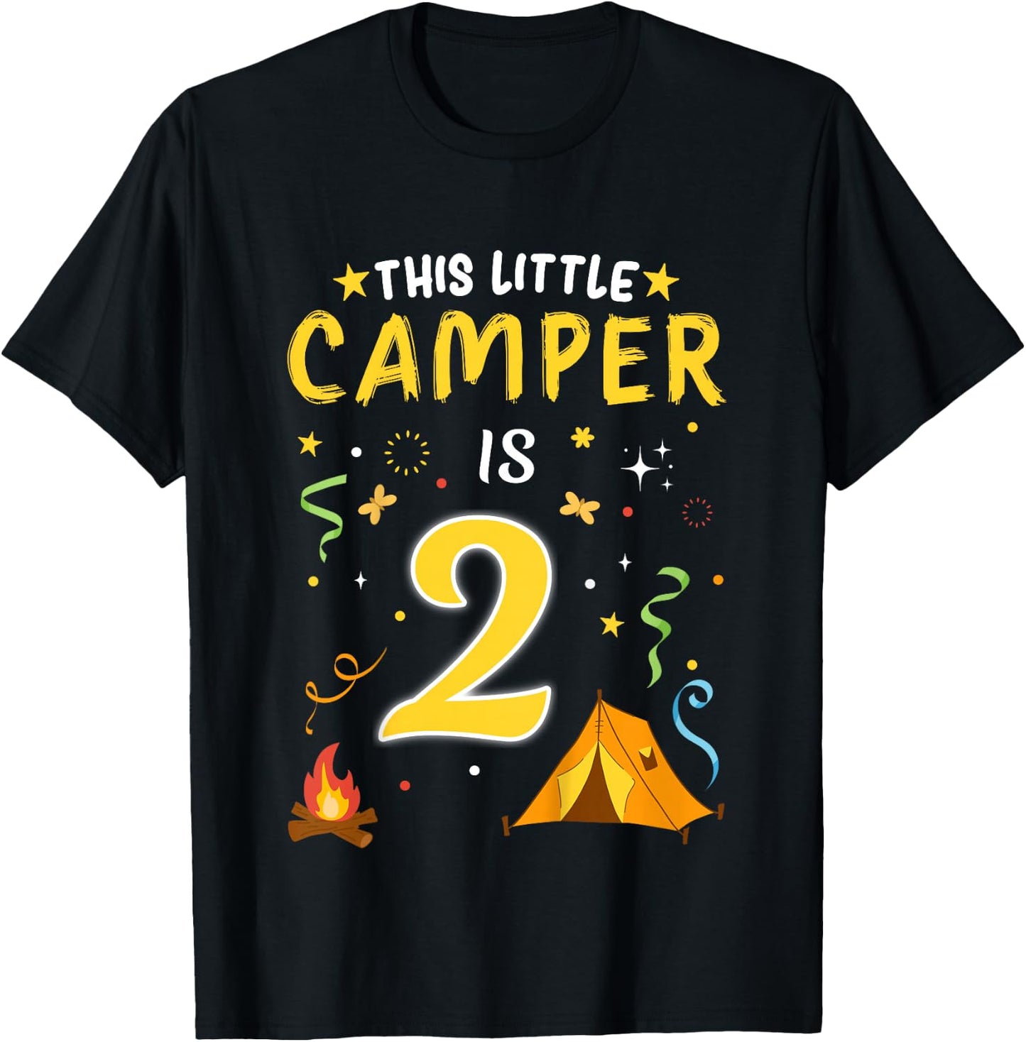 Kids 2 Year Old Camper Kids 2nd Birthday Camping Costume T-Shirt - T-Shirt | Black
