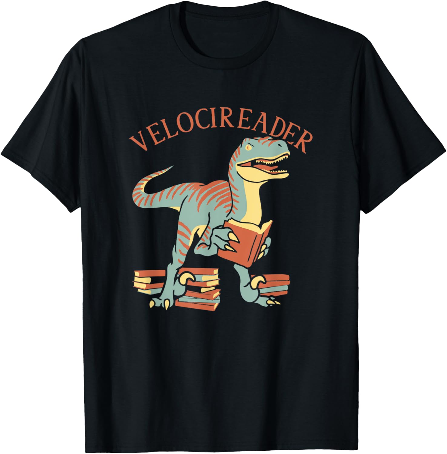 Velocireader Tea - Fantastic Velociraptor - Dinosaur T-Shirt - T-Shirt | Black
