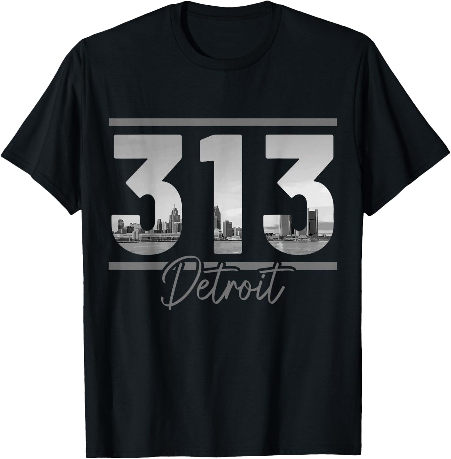 Detroit 313 Area Code Skyline Michigan Vintage T-Shirt - T-Shirt | Black