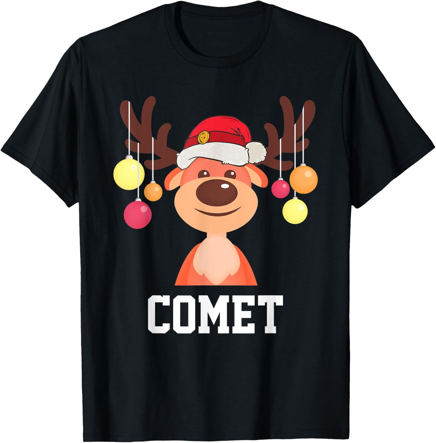 Funny Santa Reindeer Comet Christmas Group Costume T-Shirt - T-Shirt | Black