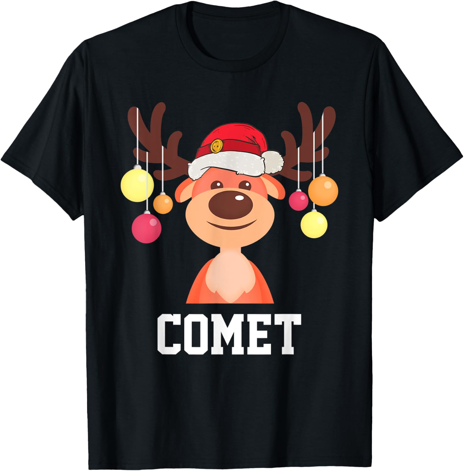 Funny Santa Reindeer Comet Christmas Group Costume T-Shirt - T-Shirt | Black