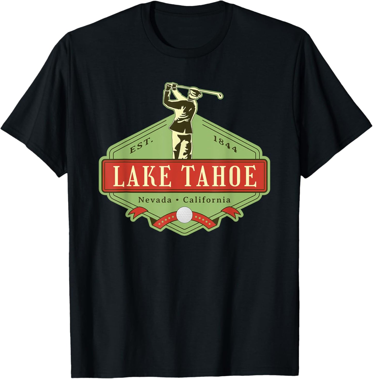 Lake Tahoe California Nevada Retro Vintage Golf Themed T-Shirt - T-Shirt | Black