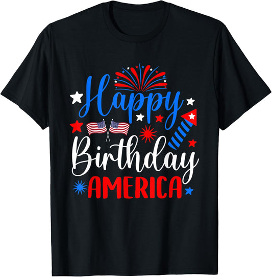 Happy Birthday America 4th Of July Funny Us flag fireworks Kids Men T-Shirt - T-Shirt | Black