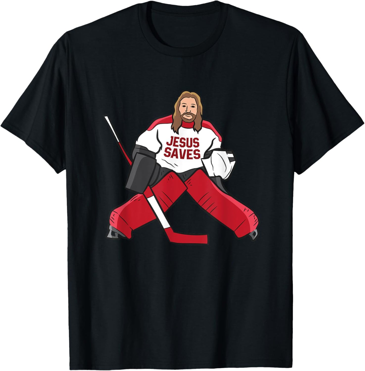 Funny Hockey Jesus Saves Hockey Goalie T-Shirt - T-Shirt | Black
