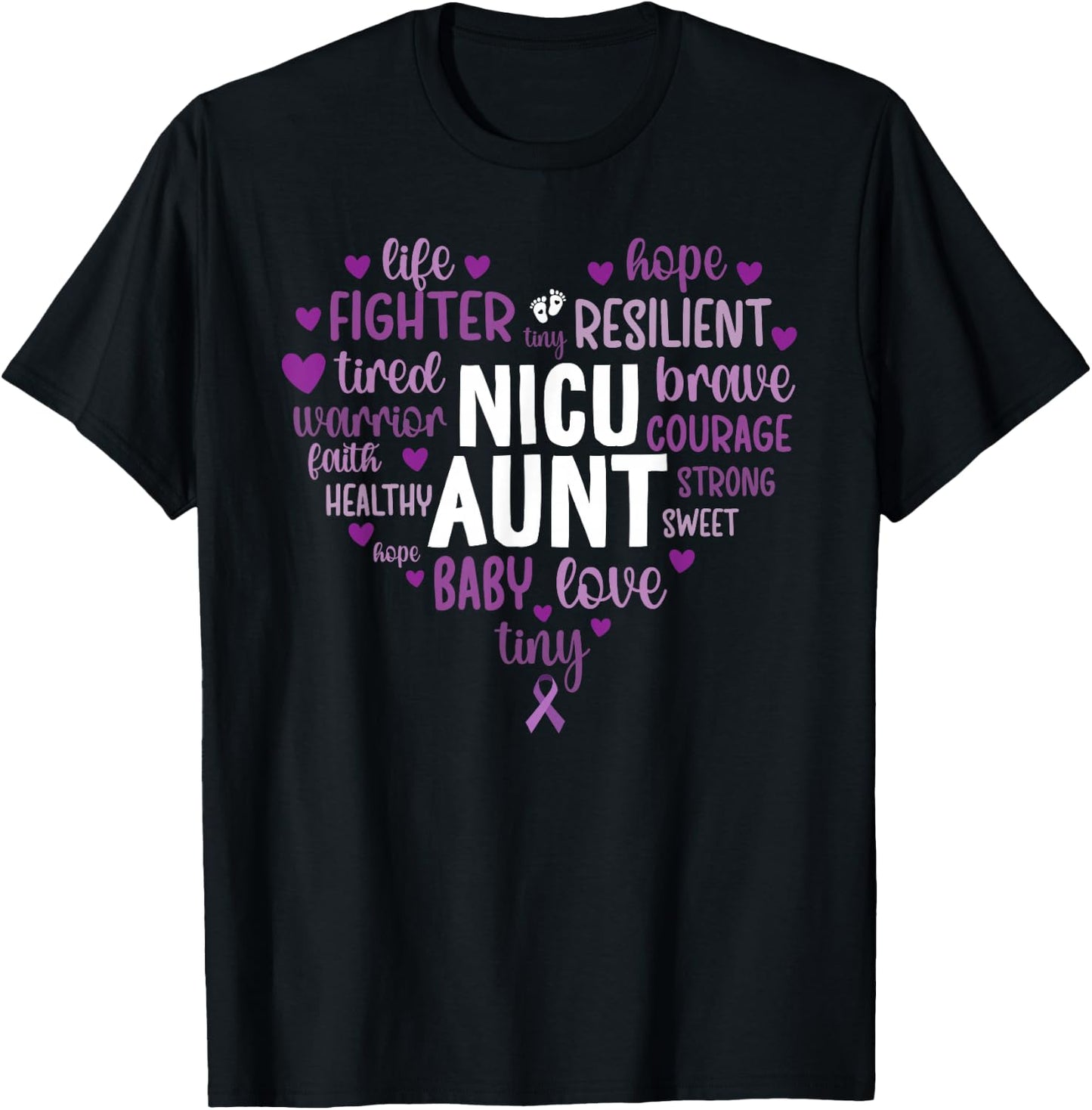 NICU Aunt Heart Micro Preemie Baby Aunt NICU Auntie T-Shirt - T-Shirt | Black