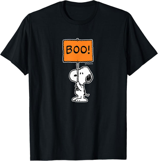 Peanuts - Halloween - Snoopy Boo Sign T-Shirt - T-Shirt | Black