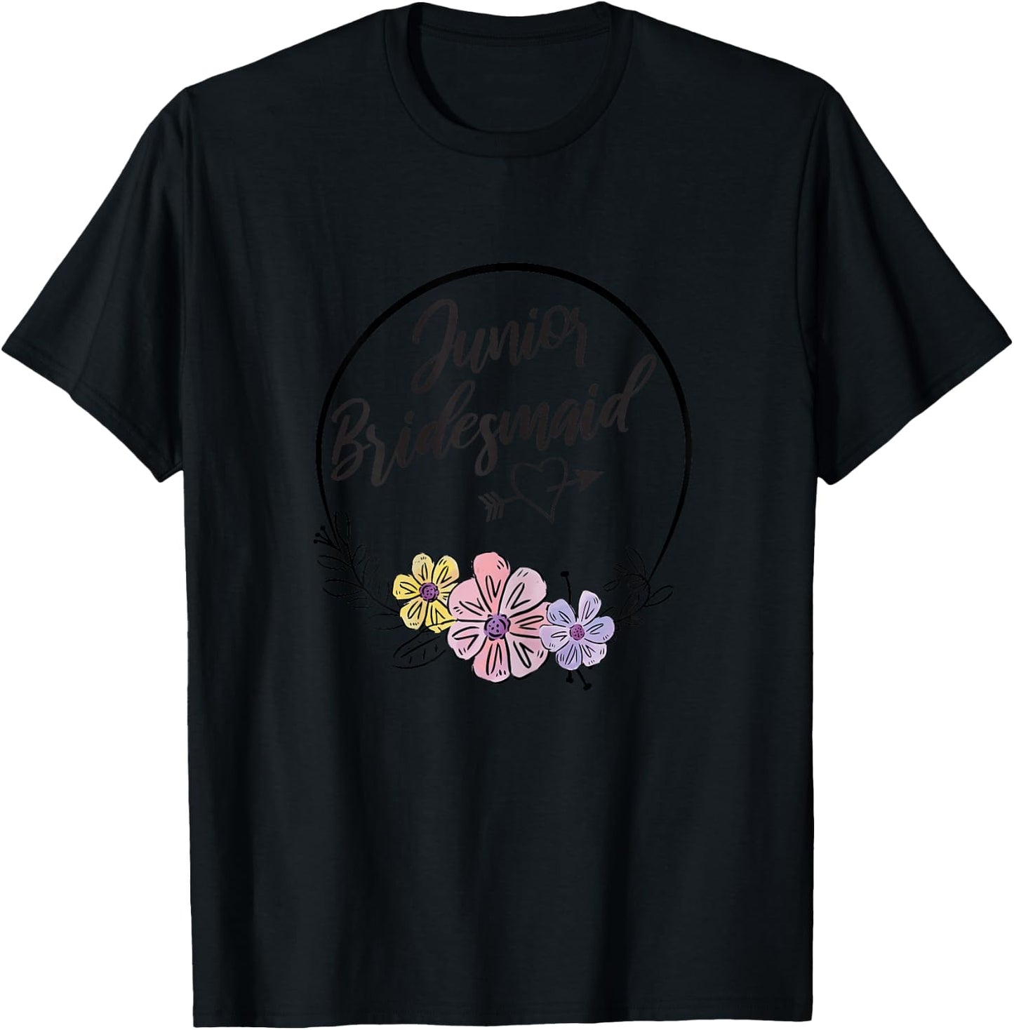 Cute Junior Bridesmaid Floral Bridal Party Gift Jr Girls T-Shirt - T-Shirt | Black