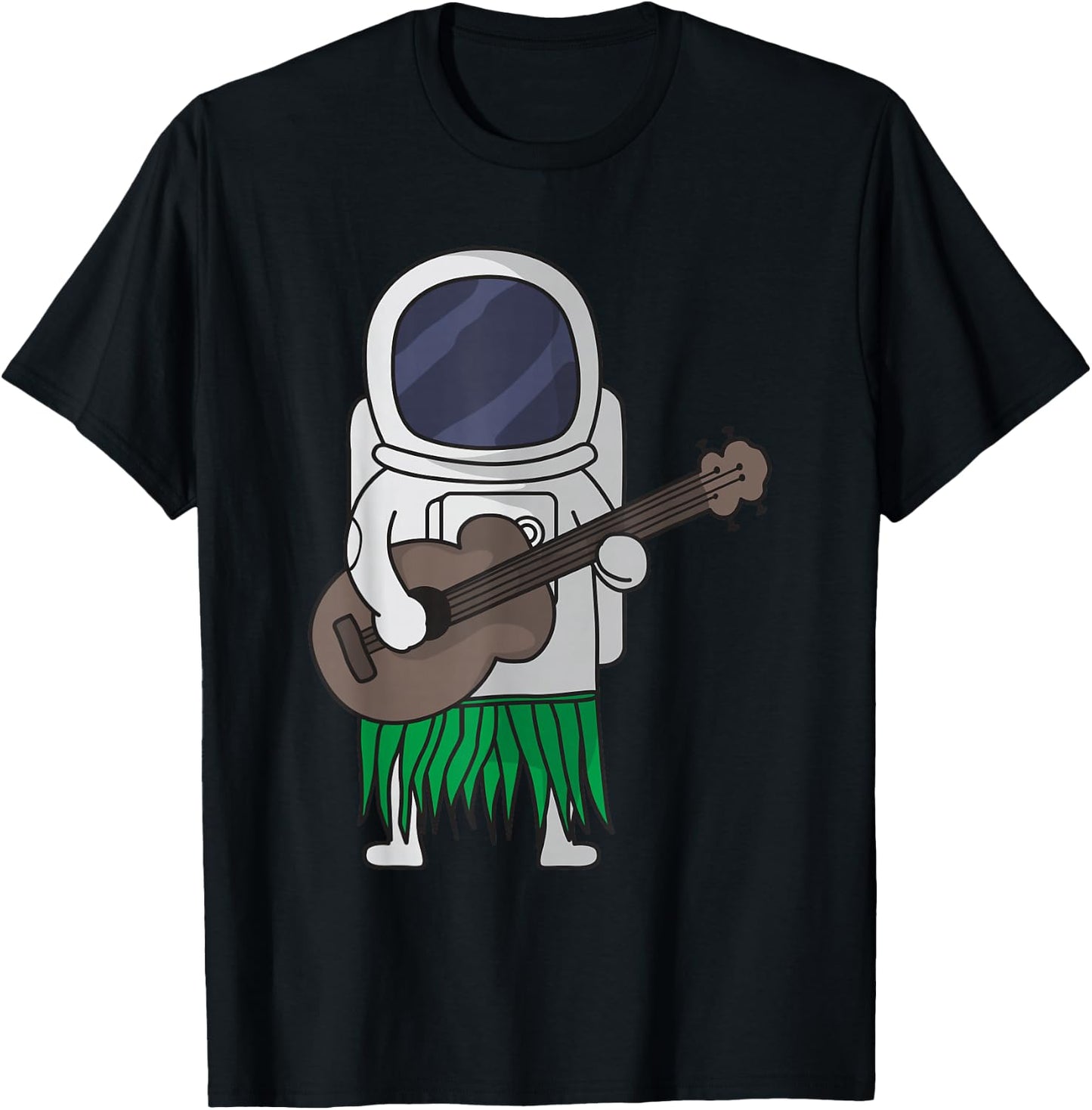 Astronaut Outer Space Ukulele Luau Cute Funny Hawaii T-Shirt - T-Shirt | Black