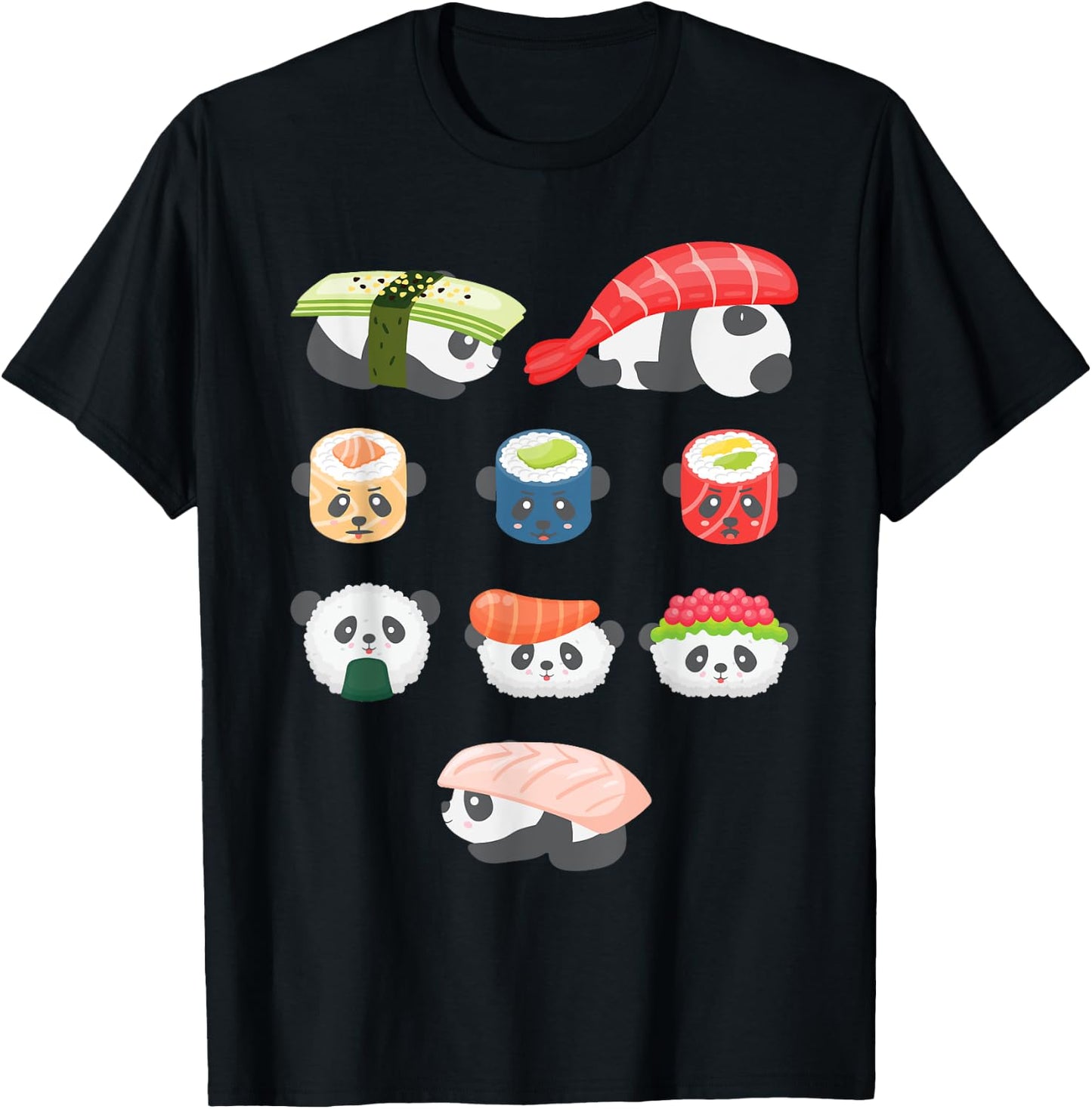 Cute Kawaii Panda Hug Sushi Lover T-Shirt - T-Shirt | Black