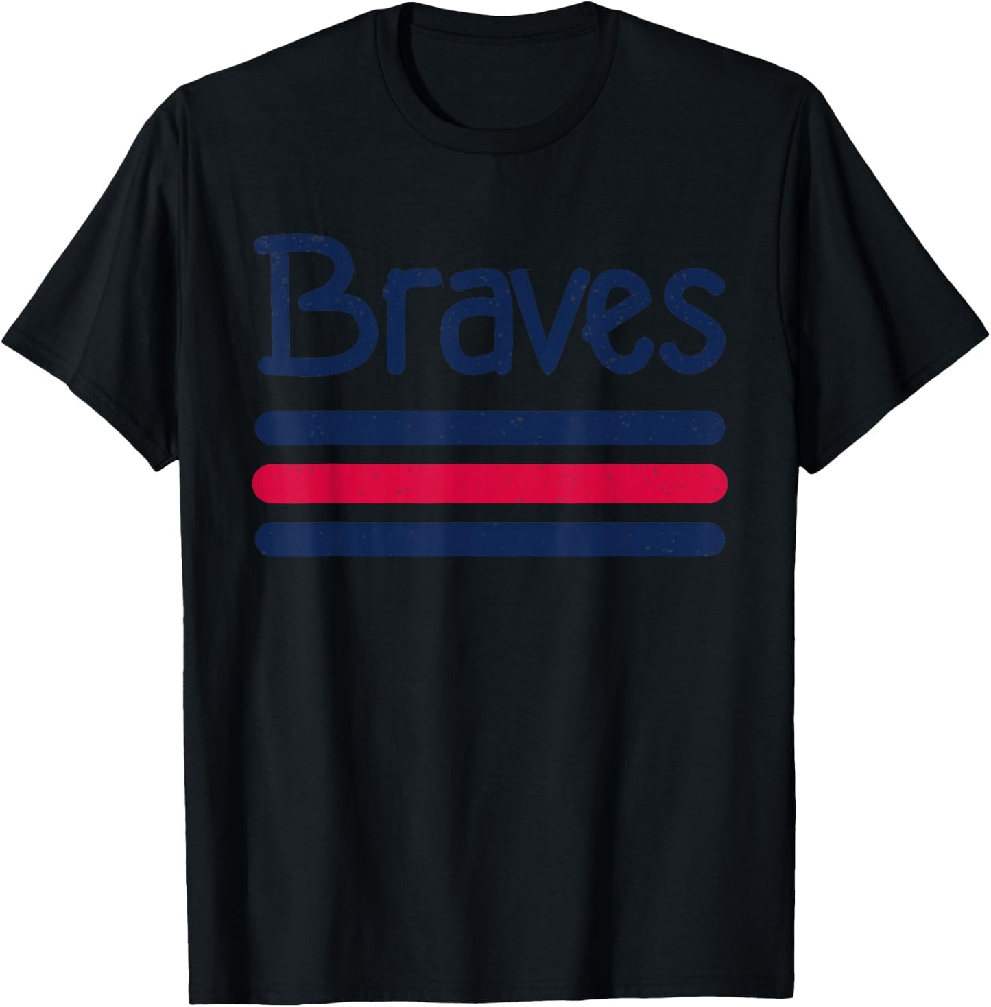 Vintage Braves Retro Three Stripe Weathered Shirt T-Shirt - T-Shirt | Black