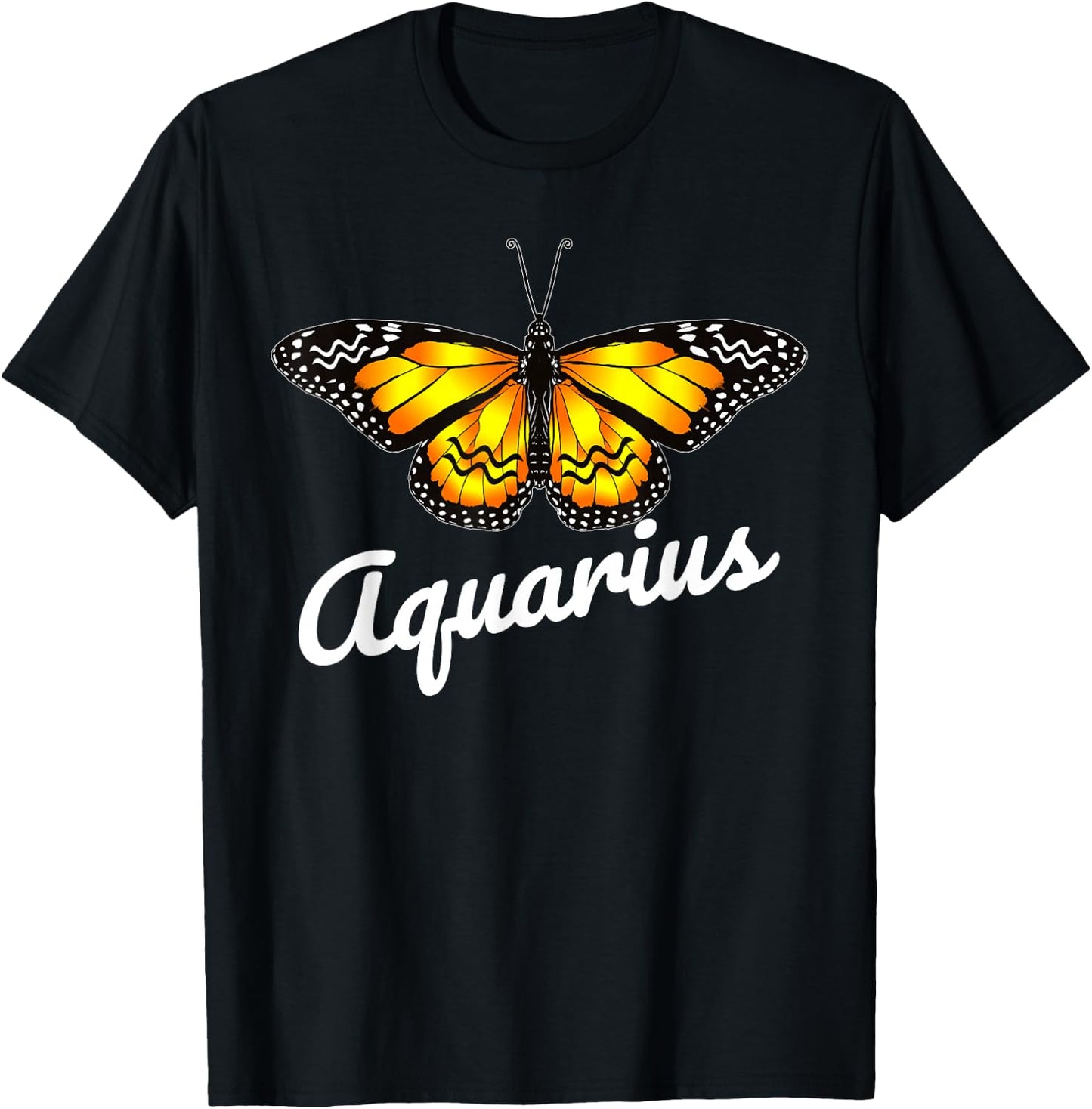 Aquarius Butterfly Wings with Aquarius Zodiac Sign T-Shirt - T-Shirt | Black