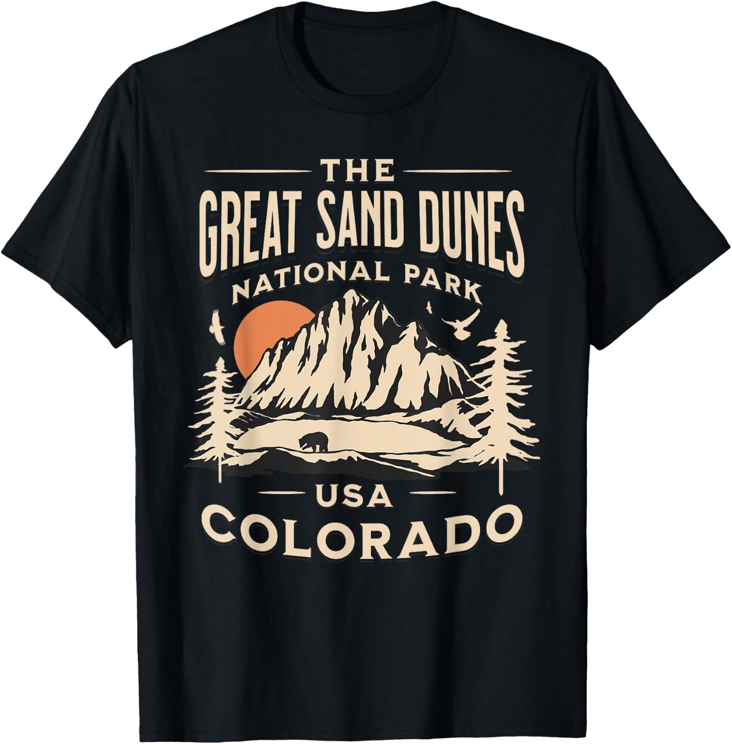 Great Sand Dunes National Park Colorado Hike Outdoors Retro T-Shirt - T-Shirt | Black