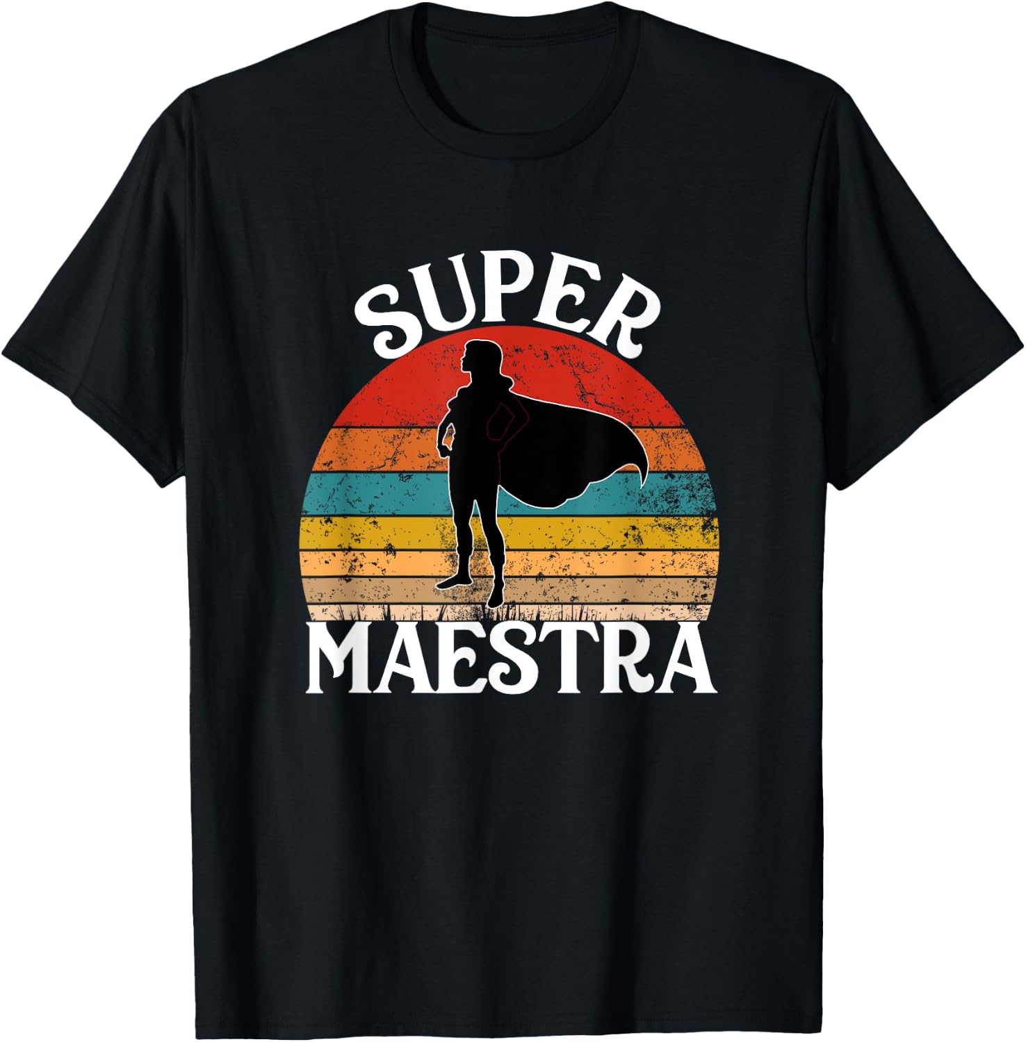 Super Maestra Spanish Teacher Funny Vintage Woman Hero T-Shirt - T-Shirt | Black