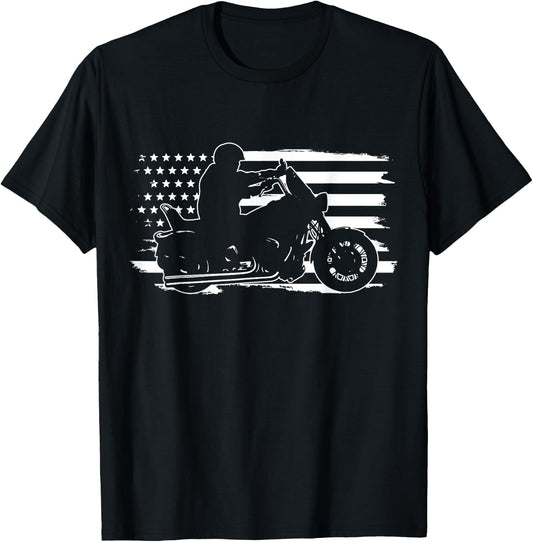 Patriotic Motorcycle Vintage American US Flag Biker T-Shirt - T-Shirt | Black
