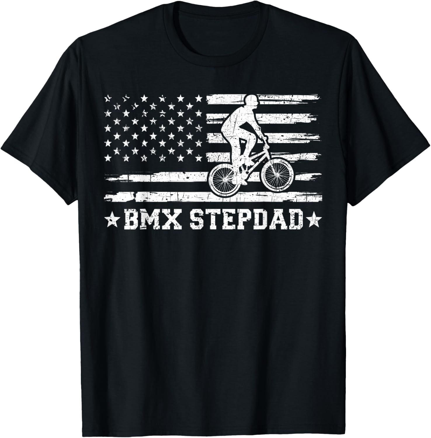 BMX Stepdad USA Flag Vintage Cycling BMX Rider Fathers Day T-Shirt - T-Shirt | Black