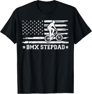 BMX Stepdad USA Flag Vintage Cycling BMX Rider Fathers Day T-Shirt - T-Shirt | Black