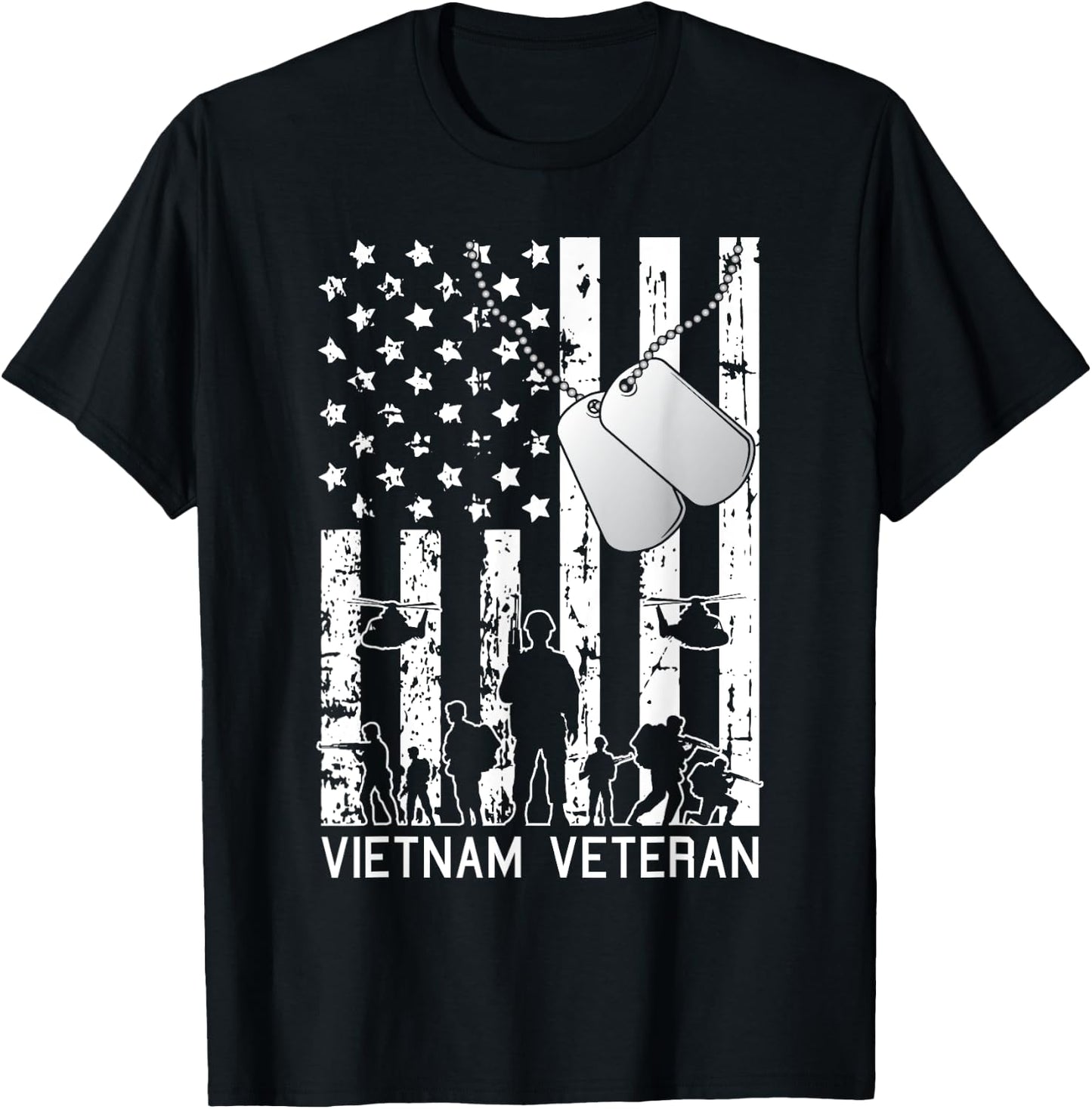 Vietnam Veteran Cool American Flag Military Army Soldier Women Kids Men T-Shirt - T-Shirt | Black