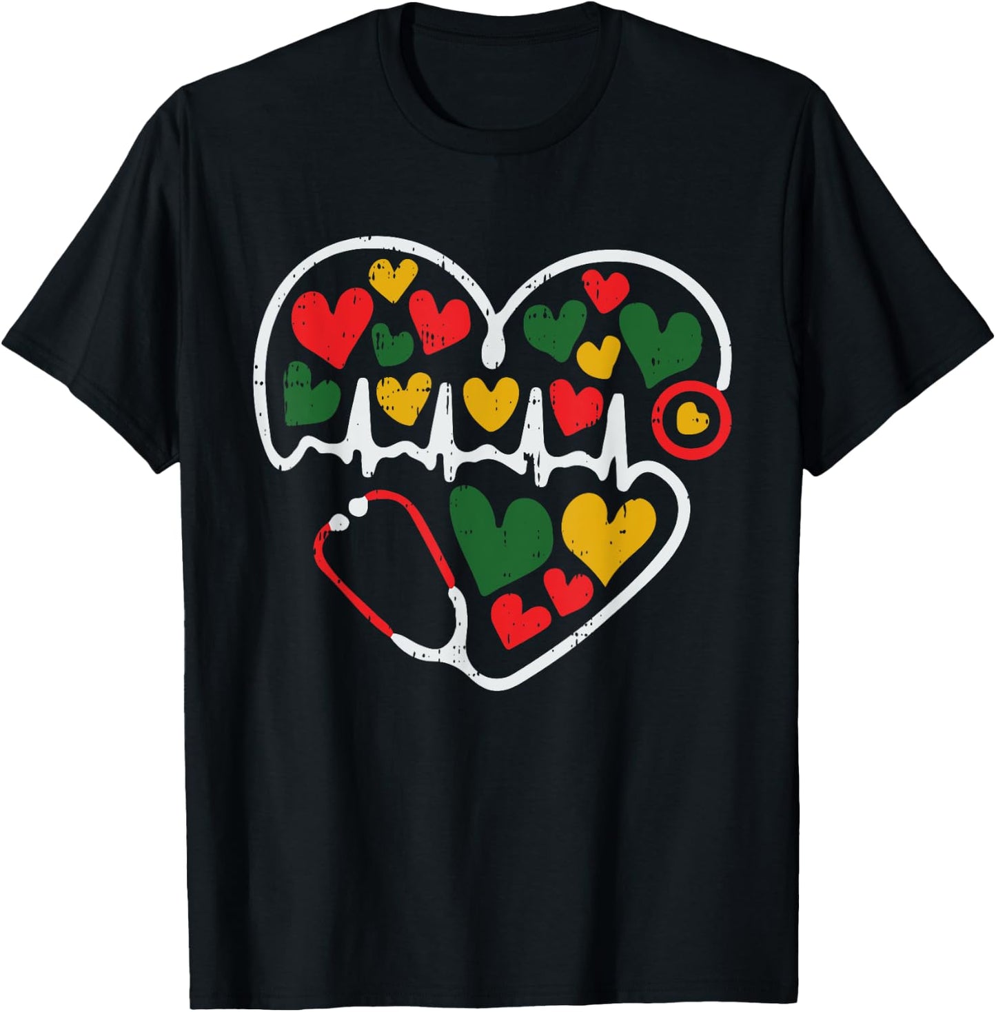 Stethoscope Heart Juneteenth Melanin Nurse African American T-Shirt - T-Shirt | Black