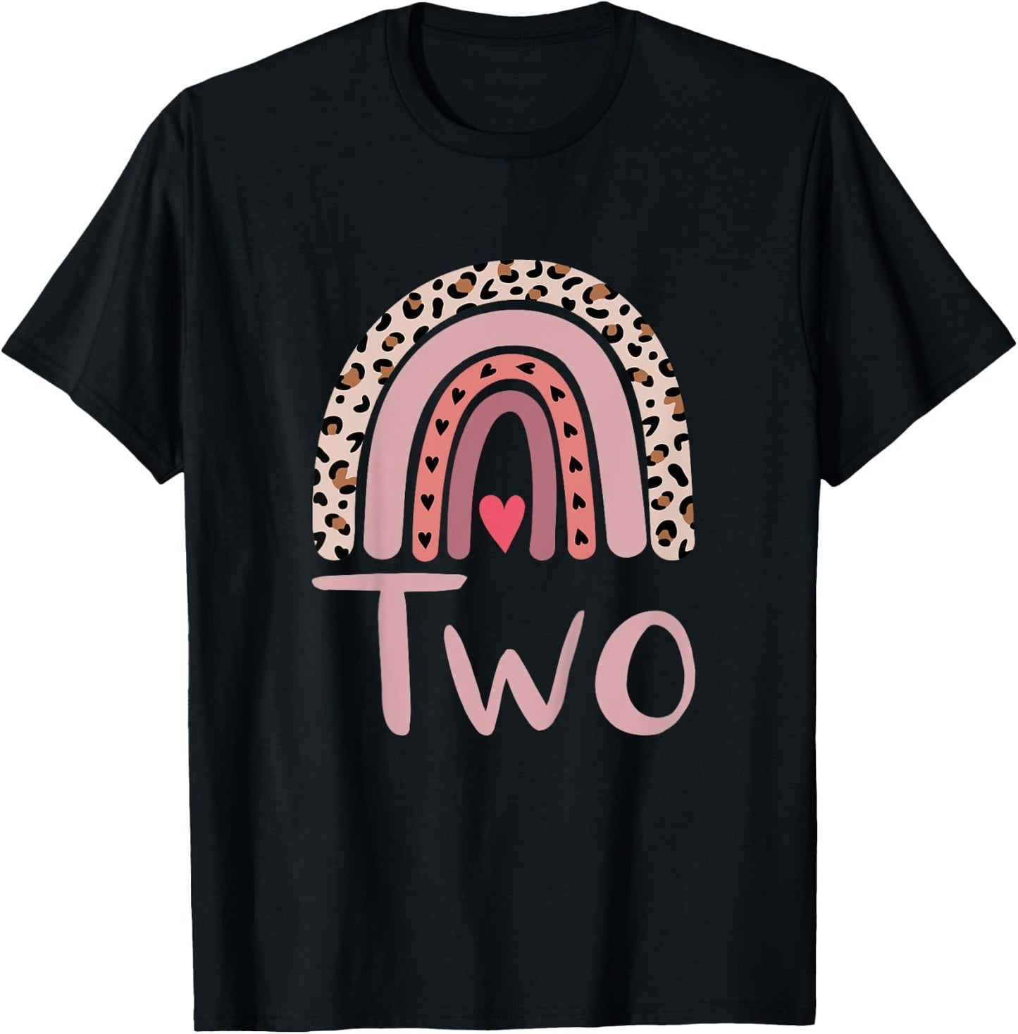 2 Year Old Leopard Rainbow Birthday Party Cute Girl 2nd Gift T-Shirt - T-Shirt | Black