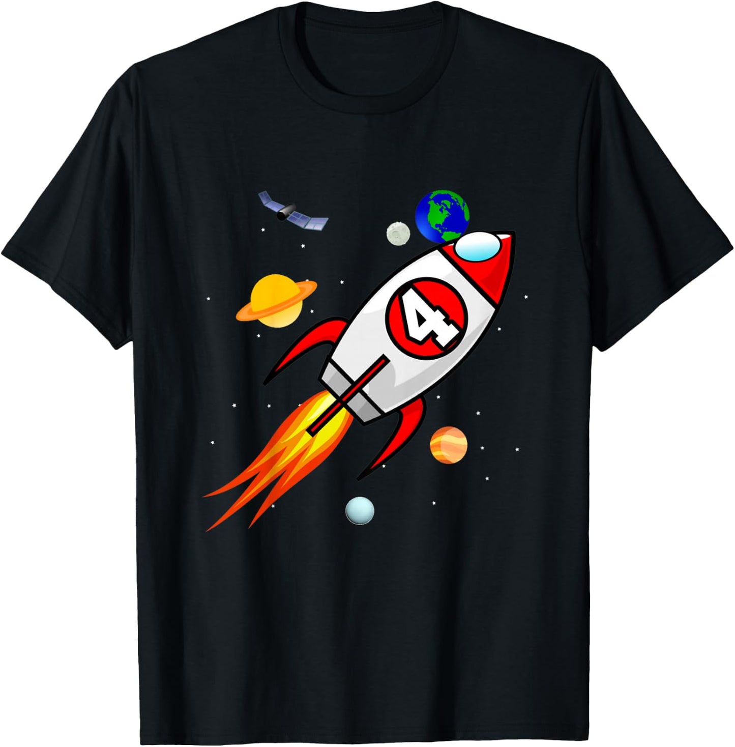 4 Year Old Spaceship Rocket Birthday Astronaut Girl Boy Gift T-Shirt - T-Shirt | Black