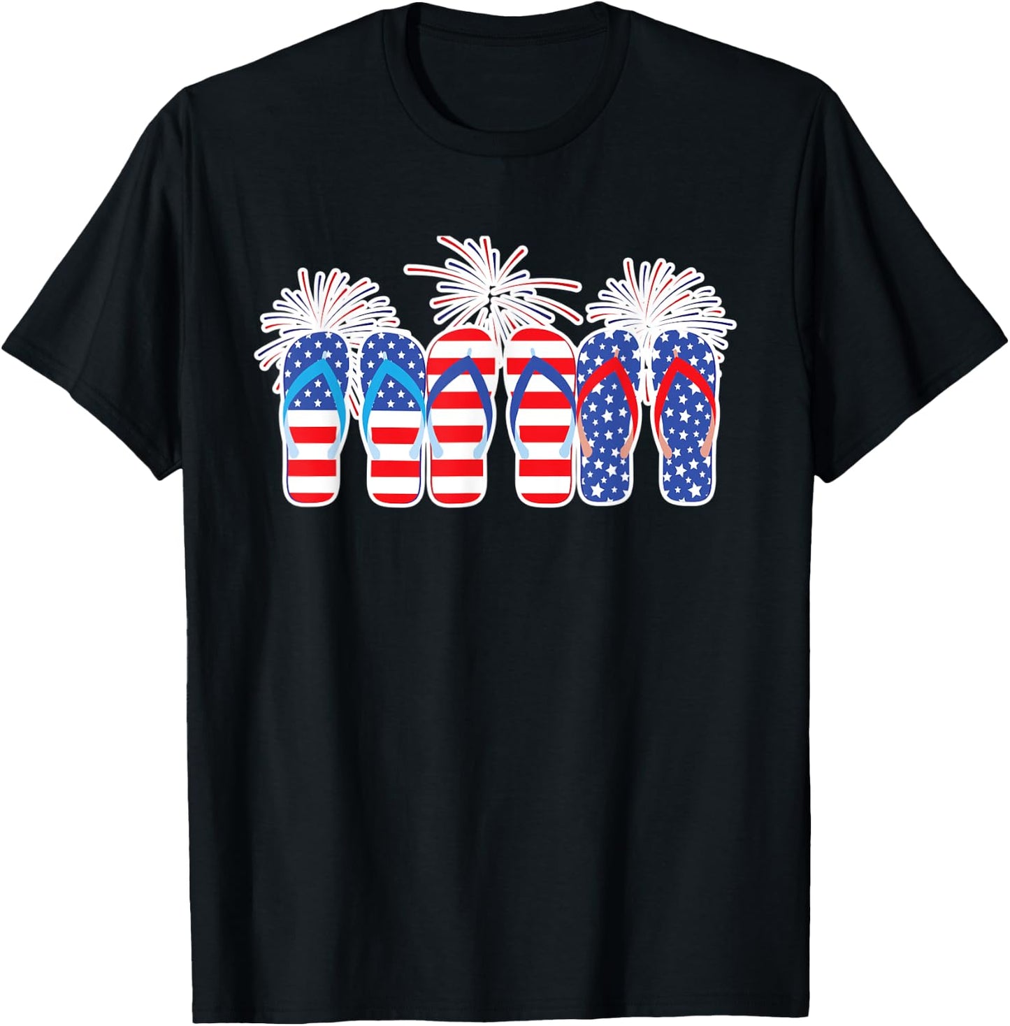 4th of July Flip Flops Red White Blue American Flag Gift Kids Men T-Shirt - T-Shirt | Black