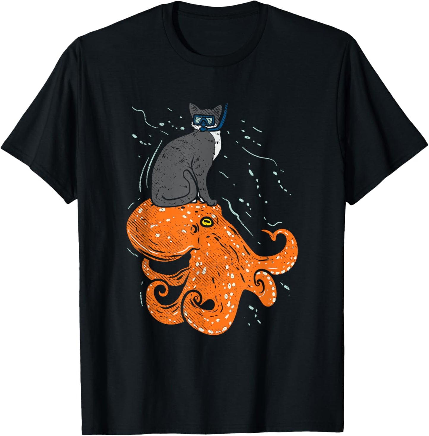 Funny Scuba Diving Gift, Funny Diving Cat Men Women T-Shirt - T-Shirt | Black