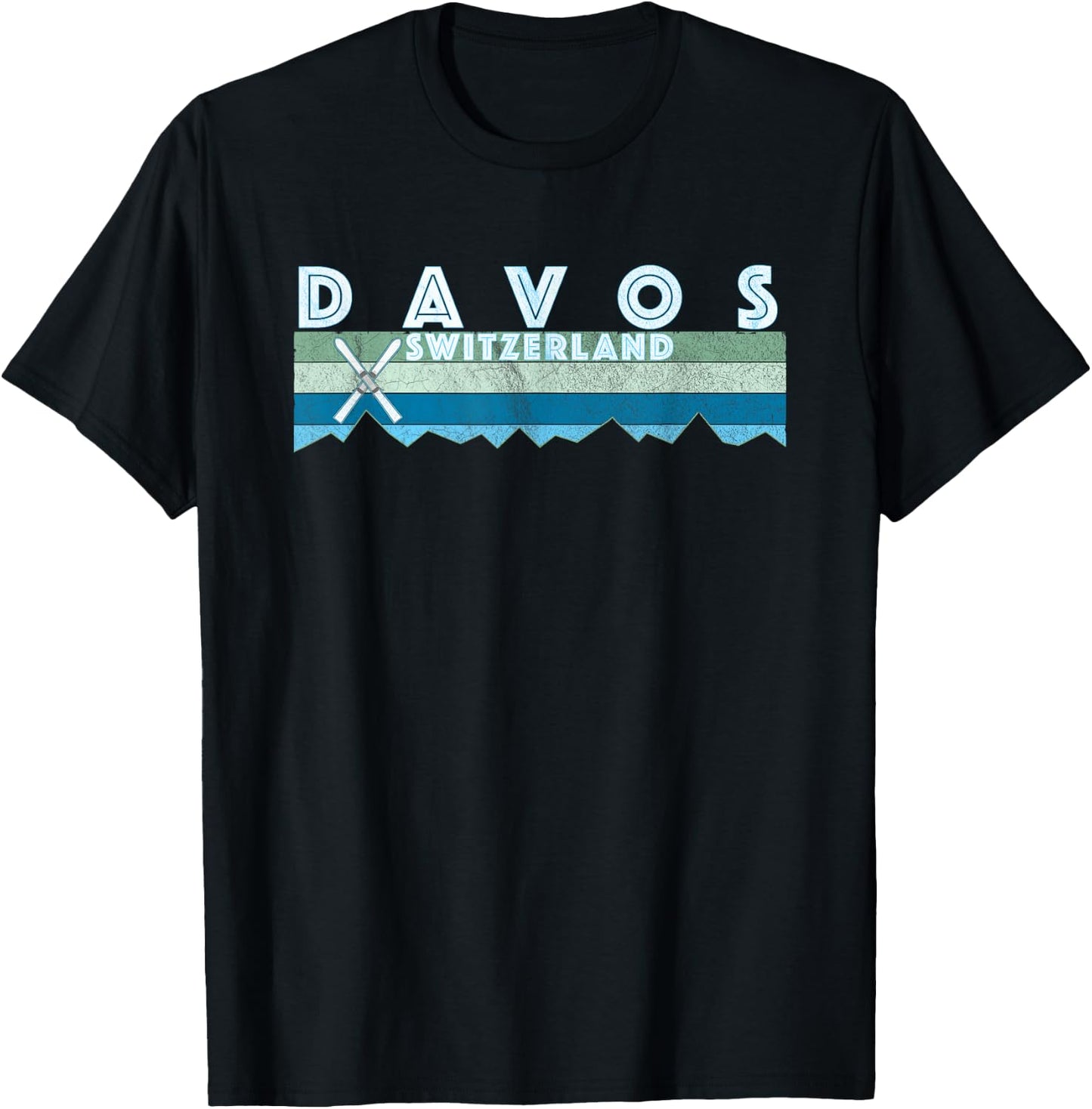 Davos Switzerland Ski T Shirt / Retro Vintage Davos Shirt T-Shirt - T-Shirt | Black