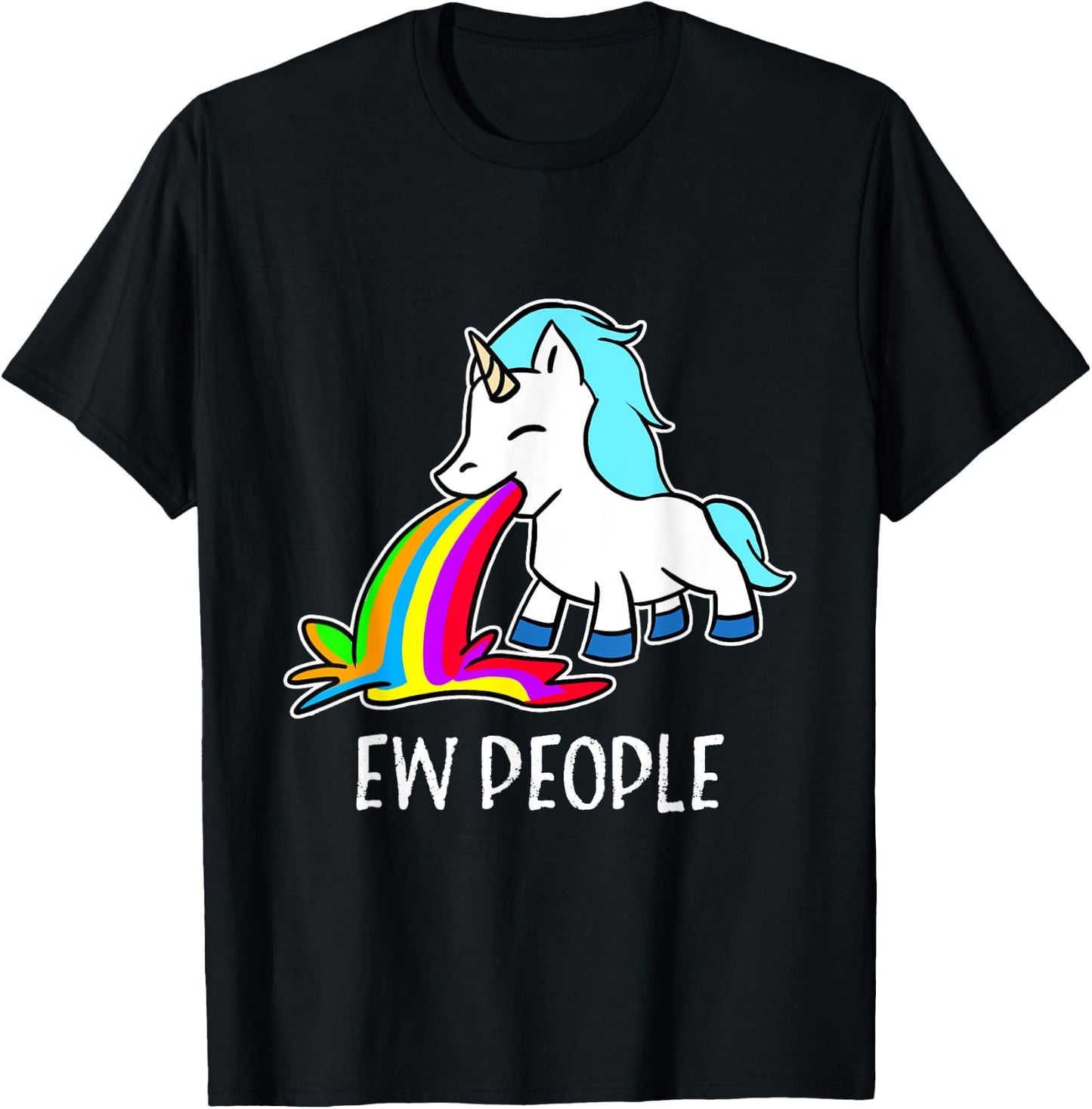 Ew, People Unicorn Vomiting Rainbow Funny Introvert T-Shirt - T-Shirt | Black