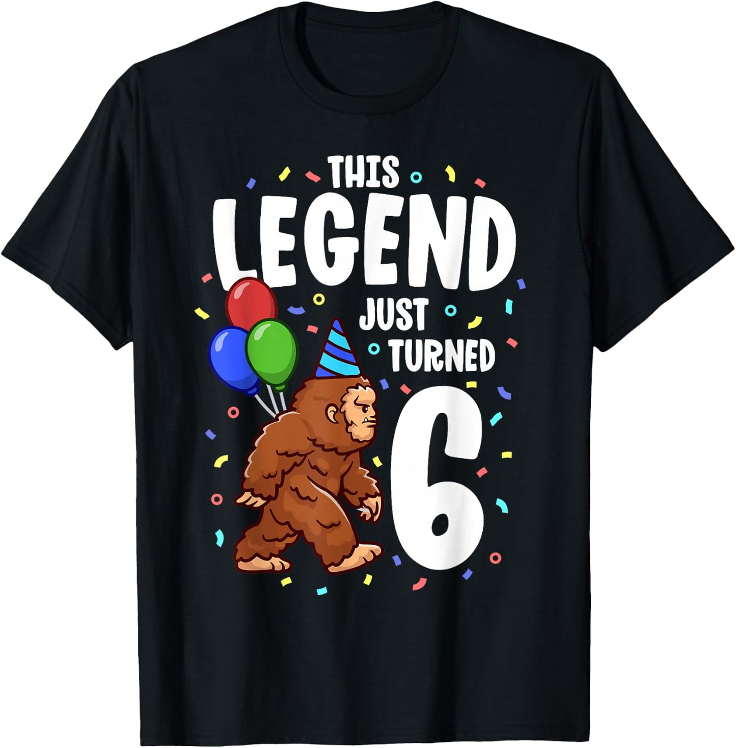 Bigfoot Birthday Party 6 Years Old Sasquatch Theme Boys T-Shirt - T-Shirt | Black