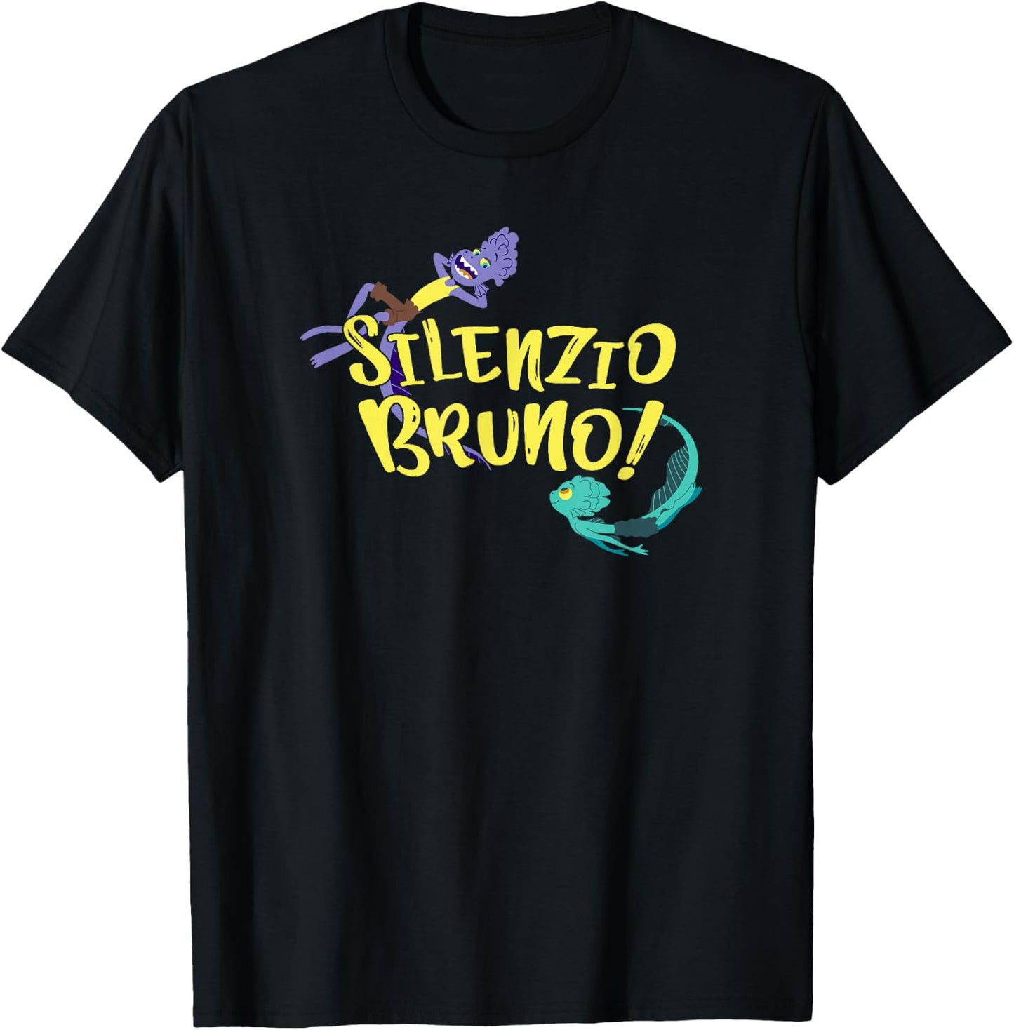Disney Pixar Luca Silenzio Bruno! Characters Swimming T-Shirt - T-Shirt | Black
