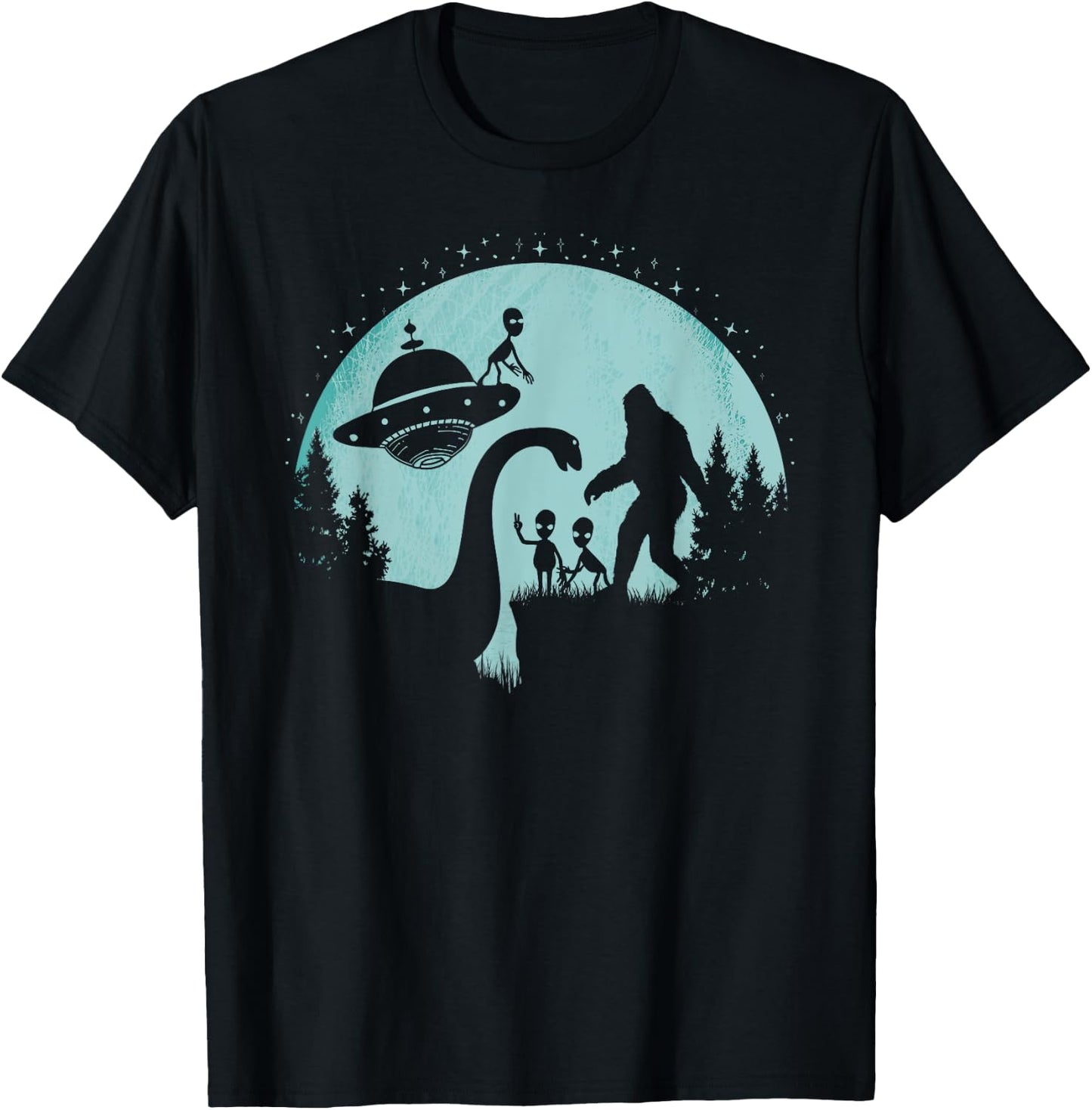 Bigfoot Loch Ness Monster Nessie Sasquatch UFOs Funny Aliens T-Shirt - T-Shirt | Black