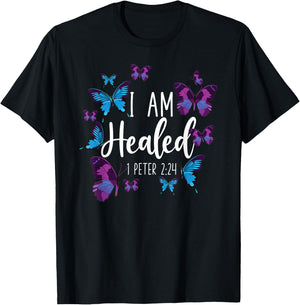 Christian Bible Verse Butterfly I Am Healed 1 Peter 2:24 T-Shirt - T-Shirt | Black
