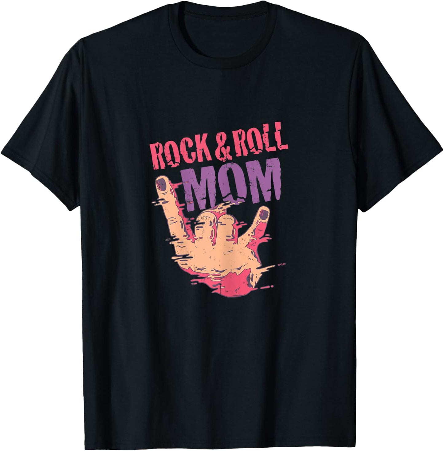 Rock n Roll Mom Rock and Roll Forever Hand Sign T-Shirt - T-Shirt | Black
