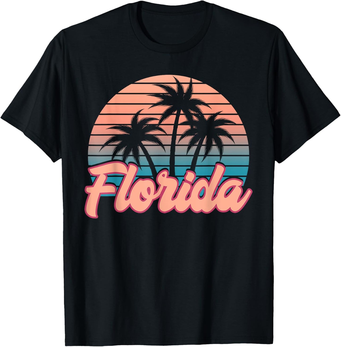 Retro Palm Trees Tropical Summer Vibes Florida Men Women Girls Kids T-Shirt - T-Shirt | Black