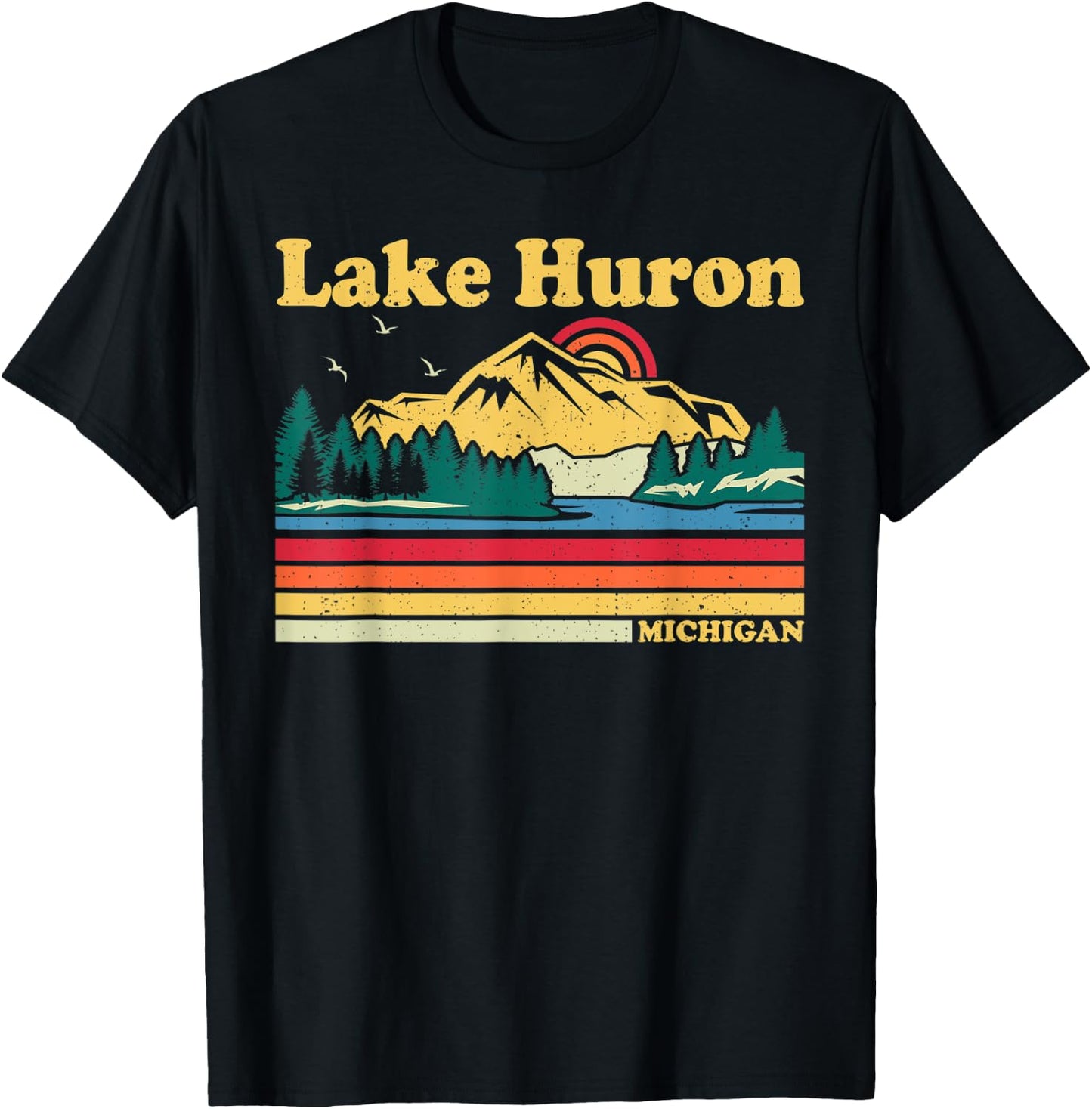 Vintage Retro Family Vacation Michigan Huron Lake T-Shirt - T-Shirt | Black